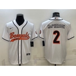 Men's Cincinnati Bengals #2 Evan McPherson White With Patch Cool Base Stitched Baseball Jersey