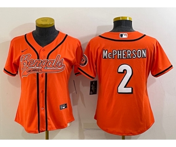 Women's Cincinnati Bengals #2 Evan McPherson Orange With Patch Cool Base Stitched Baseball Jersey