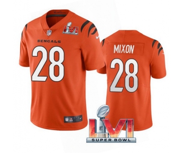 Men's Cincinnati Bengals #28 Joe Mixon 2022 Orange Super Bowl LVI Vapor Limited Stitched Jersey