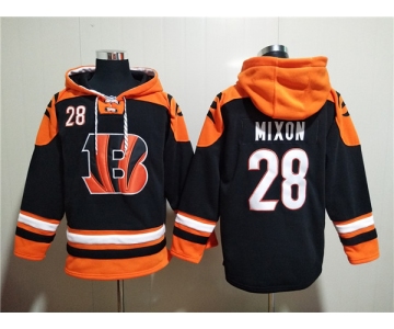 Men's Cincinnati Bengals #28 Joe Mixon Orange Black Ageless Must-Have Lace-Up Pullover Hoodie