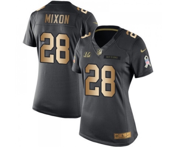 Women's Nike Cincinnati Bengals #28 Joe Mixon Black Stitched NFL Limited Gold Salute to Service Jersey