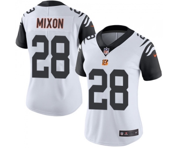 Women's Nike Cincinnati Bengals #28 Joe Mixon White Stitched NFL Limited Rush Jersey