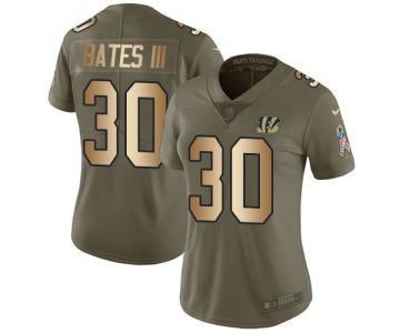 Nike Bengals #30 Jessie Bates III Olive Gold Women's Stitched NFL Limited 2017 Salute to Service Jersey