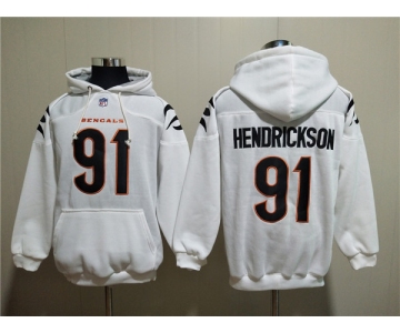 Men's Cincinnati Bengals #91 Trey Hendrickson White Pullover Hoodie