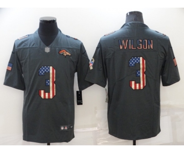 Men's Denver Broncos #3 Russell Wilson Grey Salute To Service USA Flag Fashion Limited Stitched Jersey