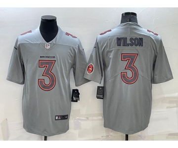 Men's Denver Broncos #3 Russell Wilson LOGO Grey Atmosphere Fashion 2022 Vapor Untouchable Stitched Limited Jersey