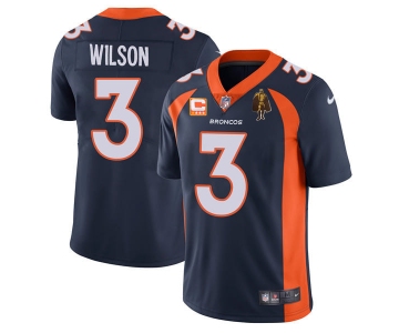 Men's Denver Broncos #3 Russell Wilson Navy With C Patch & Walter Payton Patch Vapor Untouchable Limited Stitched Jersey