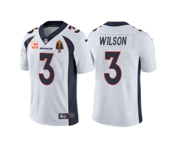 Men's Denver Broncos #3 Russell Wilson White With C Patch & Walter Payton Patch Limited Stitched Jersey