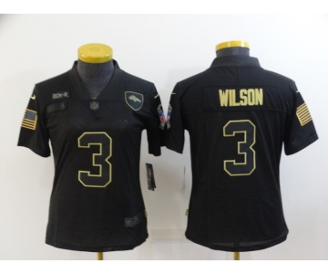 Women's Denver Broncos #3 Russell Wilson Black 2020 Salute To Service Stitched NFL Nike Limited Jerse