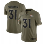 Men's Denver Broncos #31 Justin Simmons 2022 Olive Salute To Service Limited Stitched Jersey