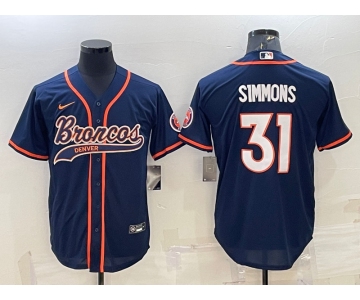 Men's Denver Broncos #31 Justin Simmons Navy Blue Stitched Cool Base Nike Baseball Jersey