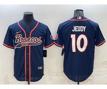 Men's Denver Broncos #10 Jerry Jeudy Navy Blue Stitched Cool Base Nike Baseball Jersey