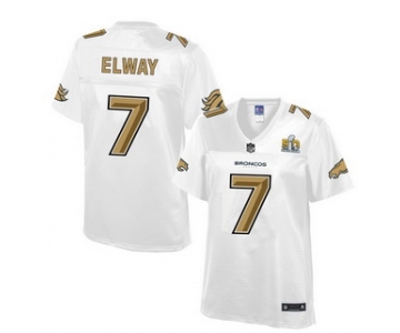 Denver Broncos #7 John Elway Nike All White With Gold 2016 Super Bowl 50 Patch Game Jersey