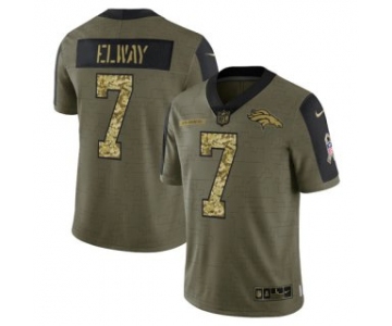 Men's Olive Denver Broncos #7 John Elway 2021 Camo Salute To Service Limited Stitched Jersey