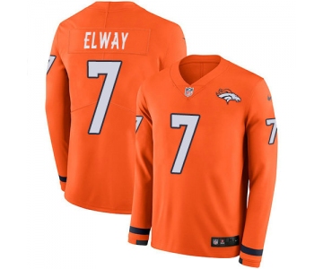 Nike Broncos 7 John Elway Orange Team Color Men's Stitched NFL Limited Therma Long Sleeve Jersey