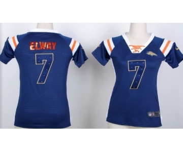 Nike Denver Broncos #7 John Elway Drilling Sequins Blue Womens Jersey