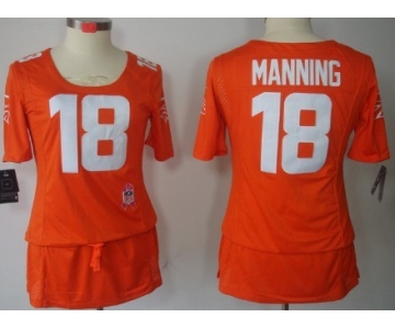 Nike Denver Broncos #18 Peyton Manning Breast Cancer Awareness Orange Womens Jersey