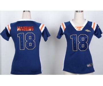 Nike Denver Broncos #18 Peyton Manning Drilling Sequins Blue Womens Jersey