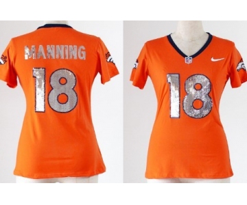 Nike Denver Broncos #18 Peyton Manning Handwork Sequin Lettering Fashion Orange Womens Jersey