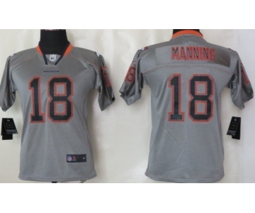 Nike Denver Broncos #18 Peyton Manning Lights Out Gray Kids Jersey