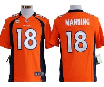 Nike Denver Broncos #18 Peyton Manning Orange C Patch Game Jersey