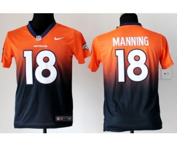 Nike Denver Broncos #18 Peyton Manning Orange/Blue Fadeaway Kids Jersey