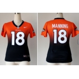 Nike Denver Broncos #18 Peyton Manning Orange/Blue Fadeaway Womens Jersey