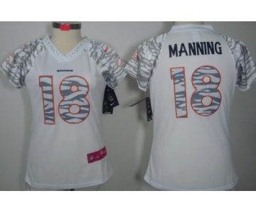 Nike Denver Broncos #18 Peyton Manning White Womens Zebra Field Flirt Jersey