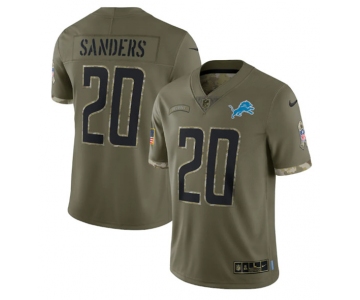 Men's Detroit Lions #20 Barry Sanders 2022 Olive Salute To Service Limited Stitched Jersey