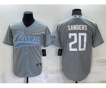 Men's Detroit Lions #20 Barry Sanders Gray Cool Base Stitched Baseball Jersey