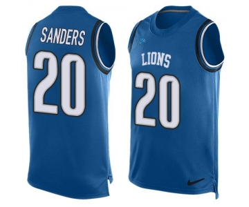 Men's Detroit Lions #20 Barry Sanders Light Blue Hot Pressing Player Name & Number Nike NFL Tank Top Jersey