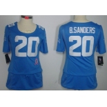 Nike Detroit Lions #20 Barry Sanders Breast Cancer Awareness Light Blue Womens Jersey