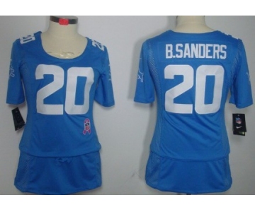 Nike Detroit Lions #20 Barry Sanders Breast Cancer Awareness Light Blue Womens Jersey