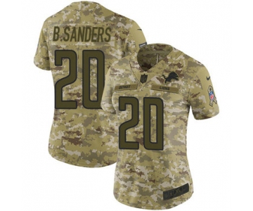 Nike Lions #20 Barry Sanders Camo Women's Stitched NFL Limited 2018 Salute to Service Jersey