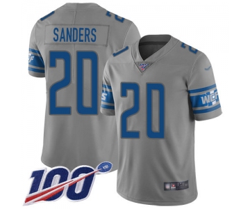 Nike Lions #20 Barry Sanders Gray Men's Stitched NFL Limited Inverted Legend 100th Season Jersey