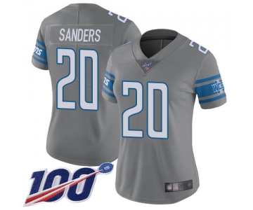 Nike Lions #20 Barry Sanders Gray Women's Stitched NFL Limited Rush 100th Season Jersey
