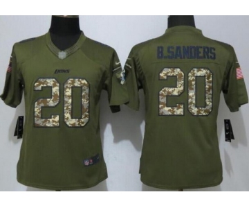 Women's Detroit Lions #20 Barry Sanders Green Salute to Service NFL Nike Limited Jersey