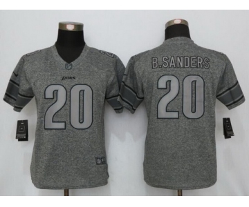 Women's Detroit Lions #20 Barry Sanders Retired Gray Gridiron Stitched NFL Nike Limited Jersey