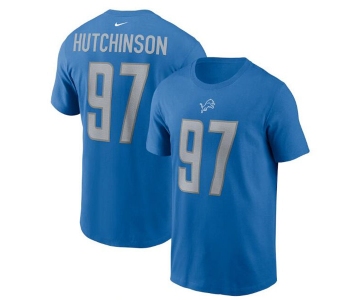 Men's Detroit Lions #97 Aidan Hutchinson 2022 Blue NFL Draft First Round Pick Player Name & Number T-Shirt