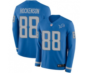 Lions #88 T.J. Hockenson Blue Team Color Men's Stitched Football Limited Therma Long Sleeve Jersey