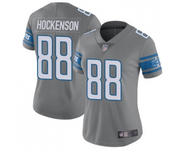 Lions #88 T.J. Hockenson Gray Women's Stitched Football Limited Rush Jersey