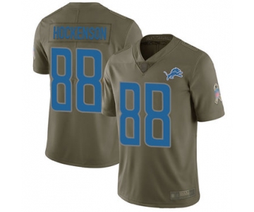 Lions #88 T.J. Hockenson Olive Men's Stitched Football Limited 2017 Salute To Service Jersey