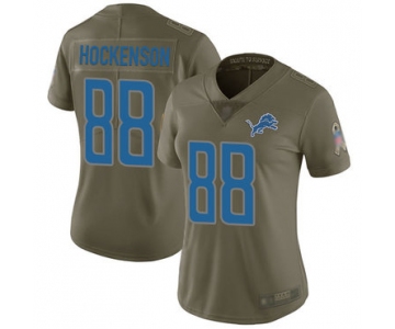 Lions #88 T.J. Hockenson Olive Women's Stitched Football Limited 2017 Salute to Service Jersey