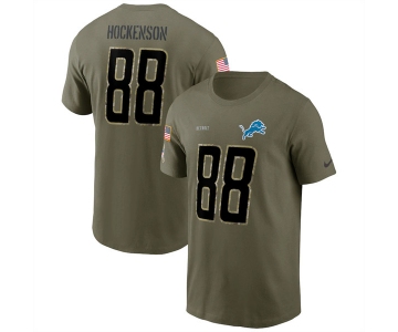 Men's Detroit Lions #88 T.J. Hockenson 2022 Olive Salute to Service T-Shirt