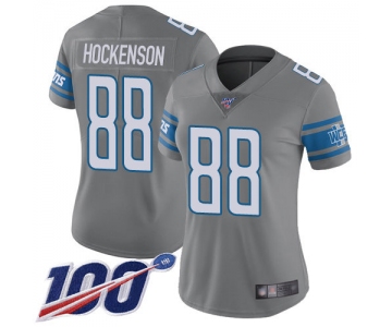 Nike Lions #88 T.J. Hockenson Gray Women's Stitched NFL Limited Rush 100th Season Jersey