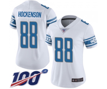 Nike Lions #88 T.J. Hockenson White Women's Stitched NFL 100th Season Vapor Limited Jersey