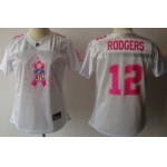 Green Bay Packers #12 Aaron Rodgers 2011 Breast Cancer Awareness White Womens Fashion Jersey