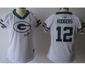 Green Bay Packers #12 Aaron Rodgers 2011 White Womens Field Flirt Fashion Jersey