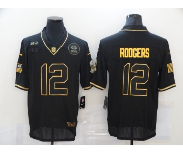 Men's Green Bay Packers #12 Aaron Rodgers Black Gold 2020 Salute To Service Stitched NFL Nike Limited Jersey