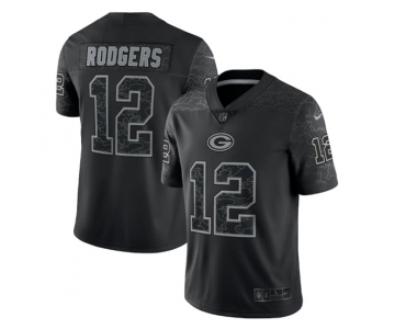 Men's Green Bay Packers #12 Aaron Rodgers Black Reflective Limited Stitched Football Jersey